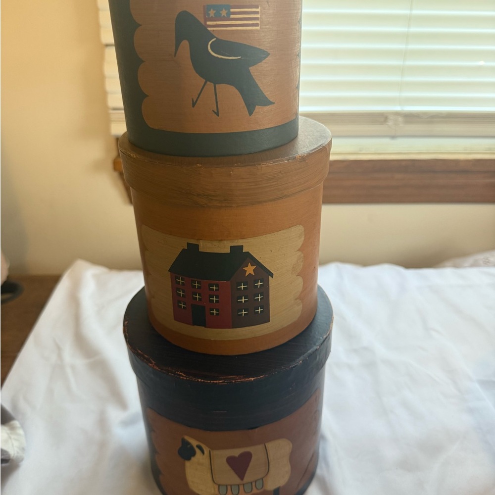 Audrey Folk Art Stacking Boxes in Brown and Black